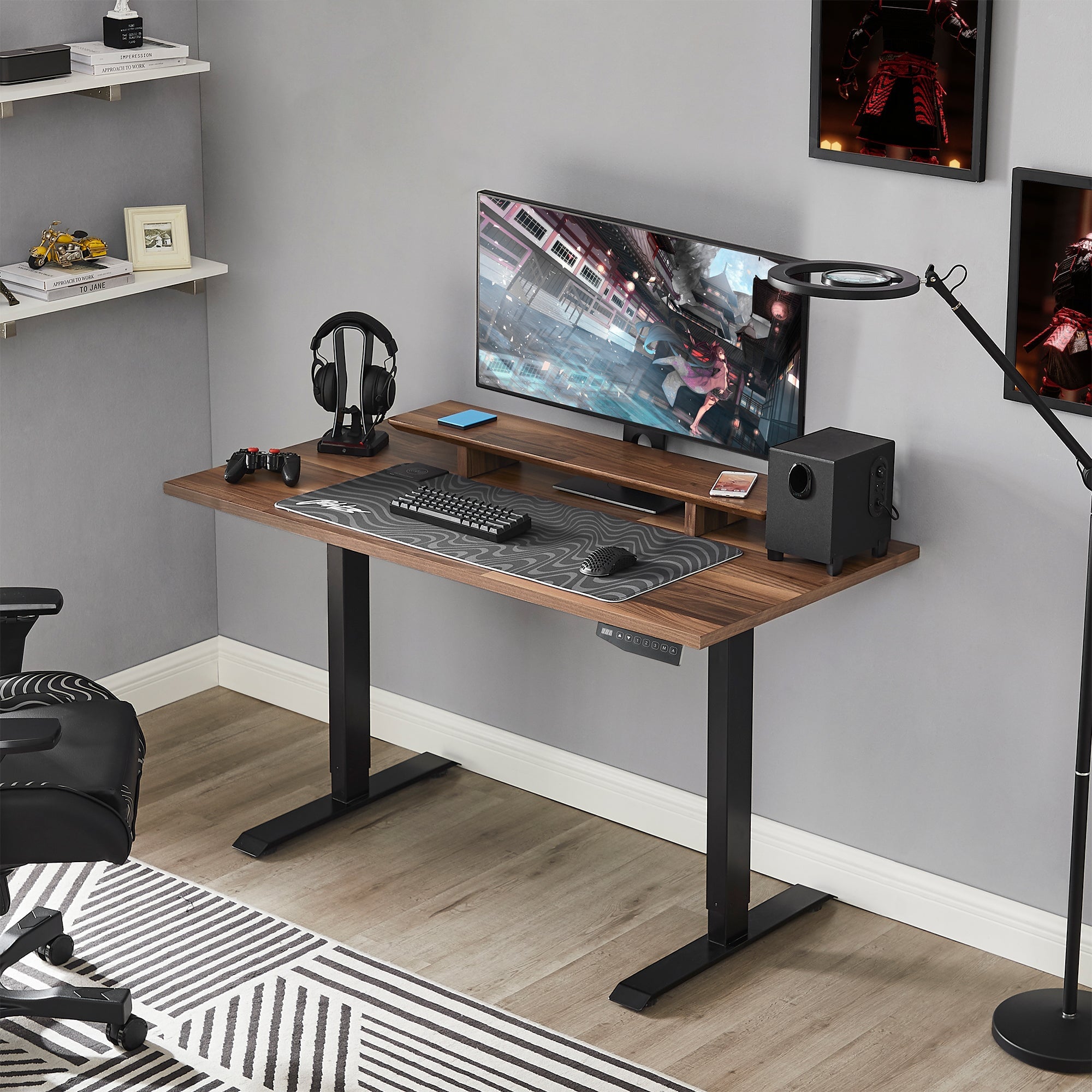 Walnut Wood-Top Rise Desk Clutch Chairz
