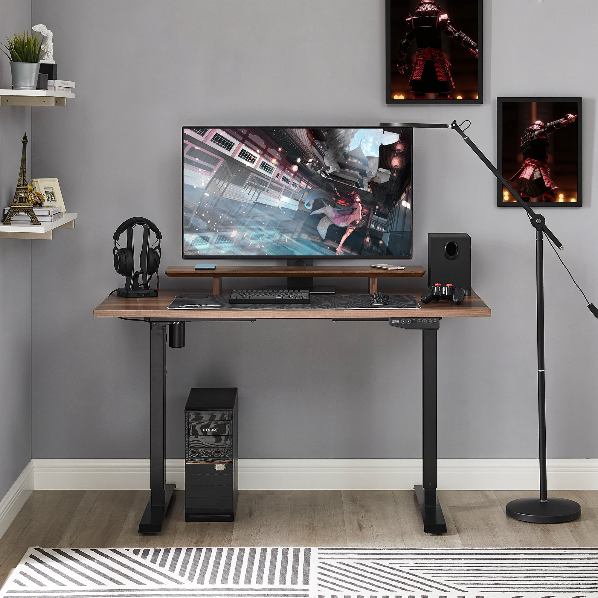 Walnut Wood-Top Rise Desk Clutch Chairz