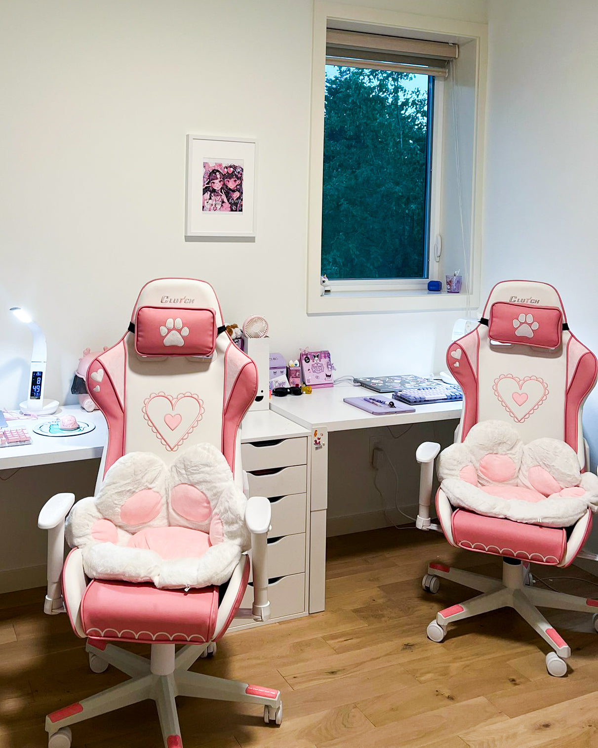 Cat Girl Kawaii Pink & White Gaming Chair | Ghost X Clutch Chairz